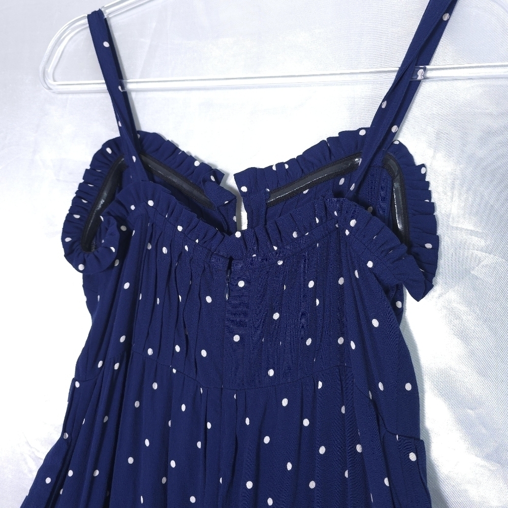Madewell Pintuck Cami Wide Leg Jumpsuit in Polka Dot Navy Blue Size 4P - Picture 3 of 11